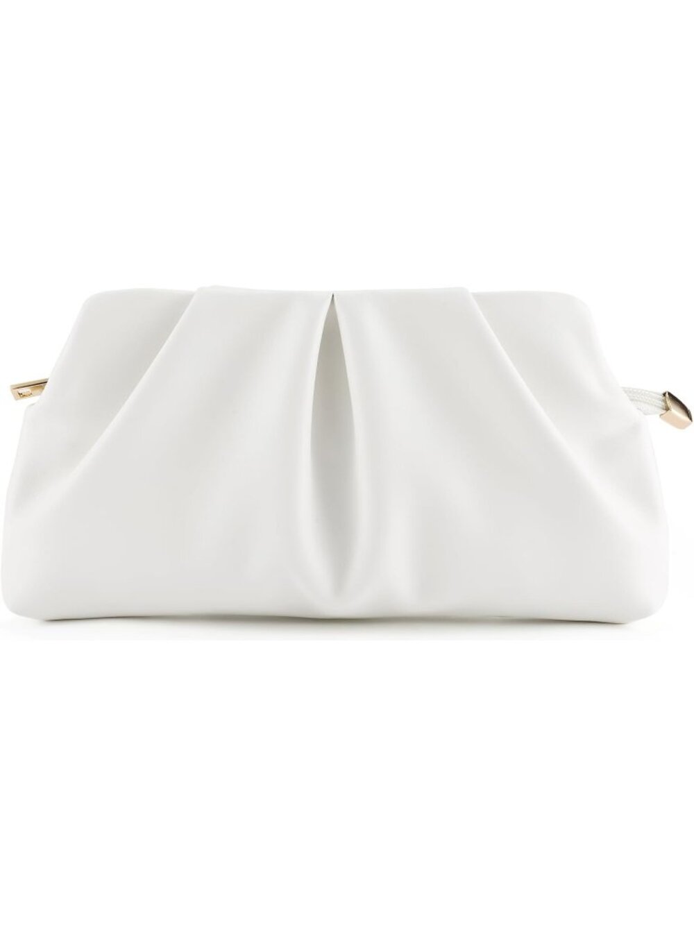 Women's White Pleated Dressy Formal Clutch Purse Evening Bag Detachable Chain